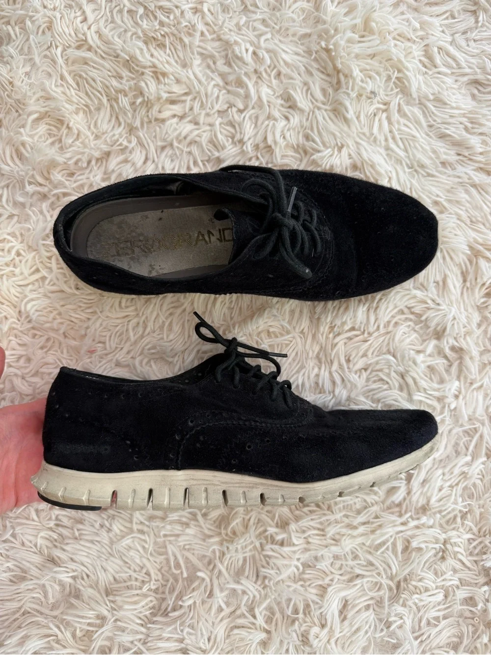 Cole Haan ZeroGrand Black Suede Wingtip Oxford Sneakers Shoes Men’s 10B